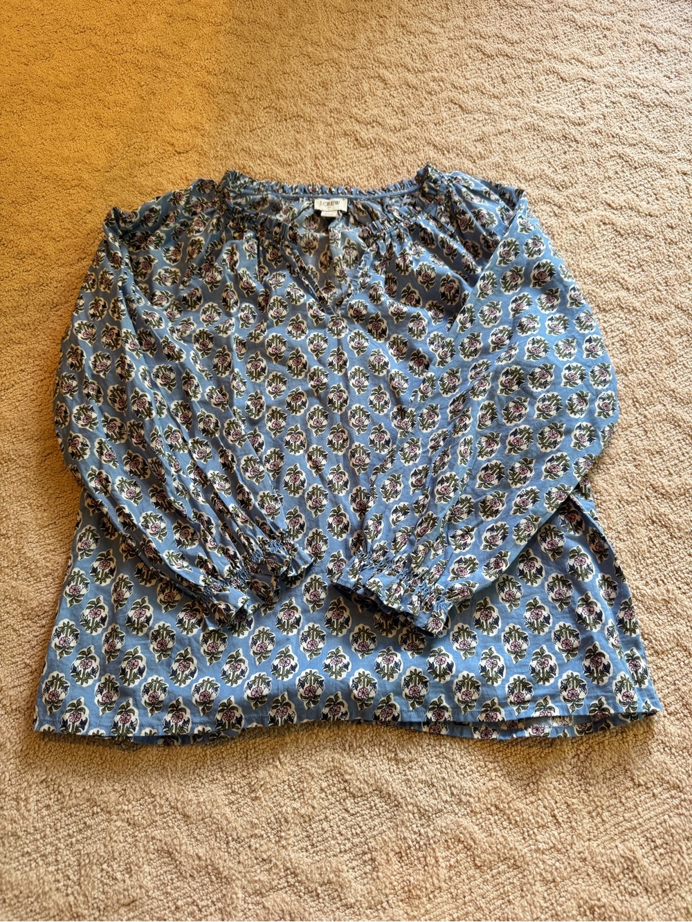 J. Crew Factory Blue Floral Peasant Blouse